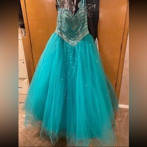 Teal Designer Gown!! Beads and crystals galore!